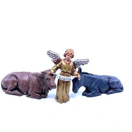 Bue, Asino e Angelo per Natività 8 cm Landi Moranduzzo
