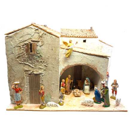 Nativity scene in a village, 45 x 35 x 33 cm (also available with figurines)