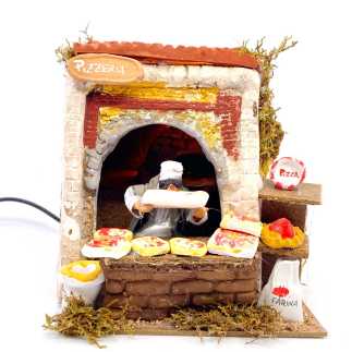 Pizzeria con luce e pizzettaio in movimento 10/11 cm 17x17x21 cm