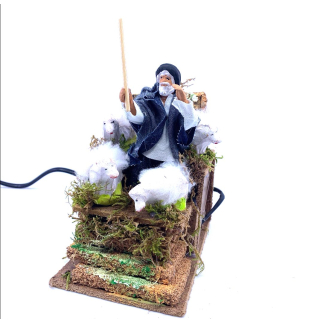 Pastore con pecore in movimento per presepi - statuina 10 cm