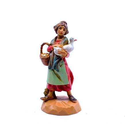 Shepherdess with goose and basket - 14 - Fontanini statues, 6.5 cm