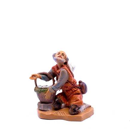 Pastore in ginocchio con cesto - 46 - Statue Fontanini cm 6.5
