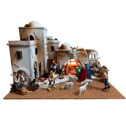 Presepe arabo con fontana e luce per statuine 12/13 cm