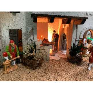 Presepe arabo con luci, fontana e effetto fuoco per statuine 6.5-8 cm