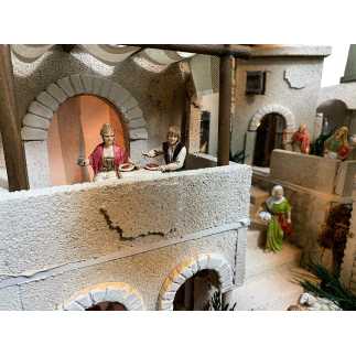 Presepe arabo con luci, fontana e effetto fuoco per statuine 6.5-8 cm