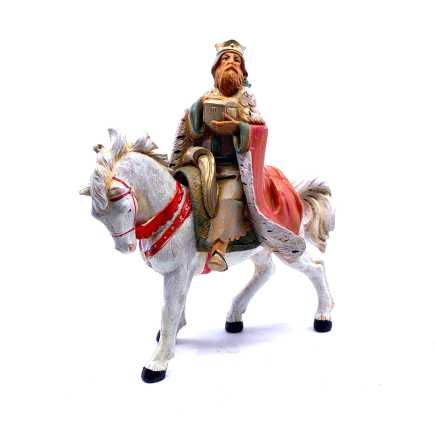 Re Magio bianco su cavallo - Statue Fontanini cm 12