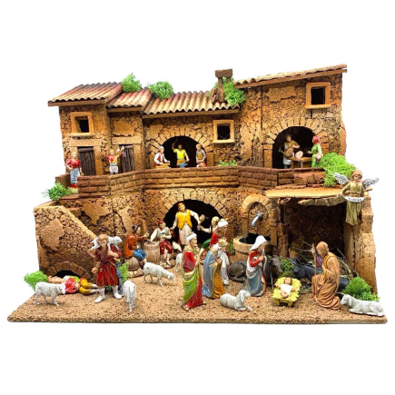 Presepe 38 x 28 x 28 cm per statuine 6 e 8 cm con fontana funzionante