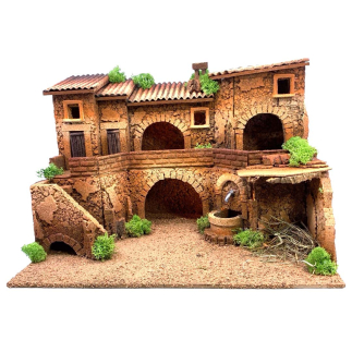 Presepe 38 x 28 x 28 cm per statuine 6 e 8 cm con fontana funzionante