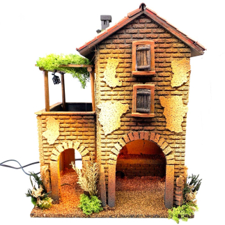 Osteria con effetto fumo e illuminazione per statuine 10 cm - 30 x 20 x 40 cm