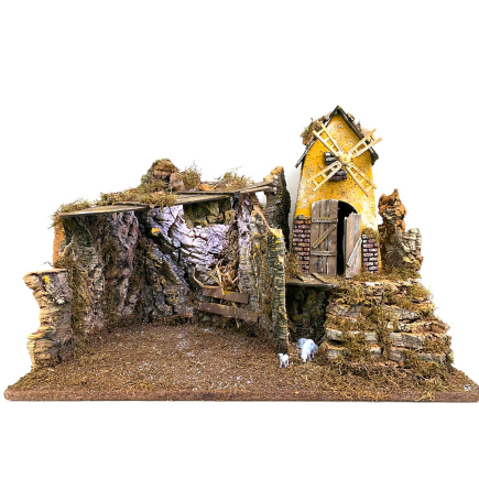 Capanna con mulino a vento 60 x 34 x 44 cm (con o senza statuine)