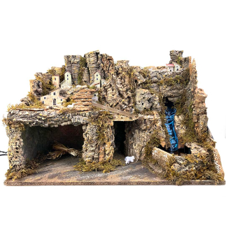 Presepe con cascata funzionante - 60 x 34 x 43 cm (con o senza statuine)