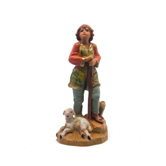 Shepherd with staff and sheep - 974 - Fontanini statue 9.5 cm