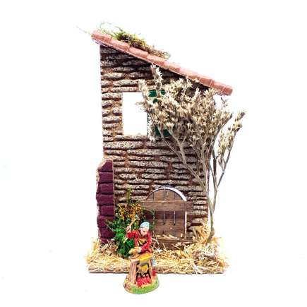 House facade 11 x 5 x 18 cm with shrub