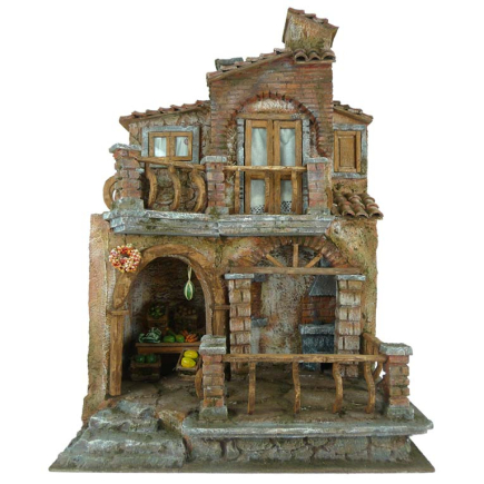 House for 10 cm figures with light points and fire effect