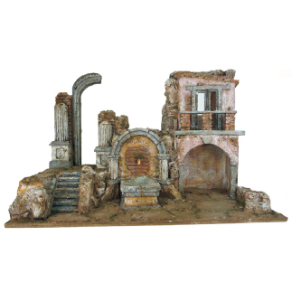 Complete nativity scene for 10 cm figures with light and working fountain