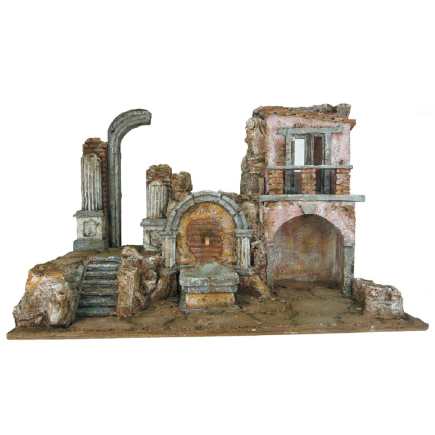 Complete nativity scene for 10 cm figures with light and working fountain