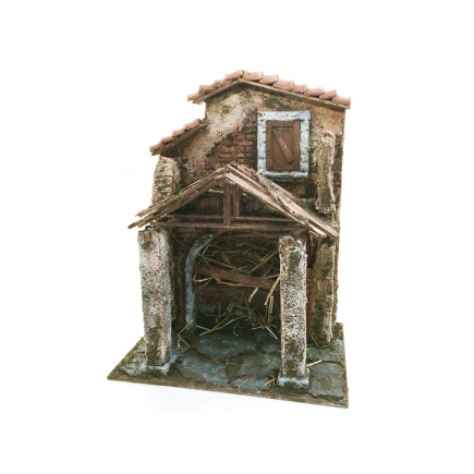 Holyart Capanna Presepe Fontanili 6.5 Cm – Artigianale, Legno E Paglia, Con Statuine