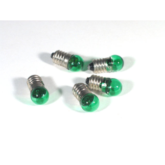Pack of 5 green bulbs, E10 fitting - 3.5–4.5 volts