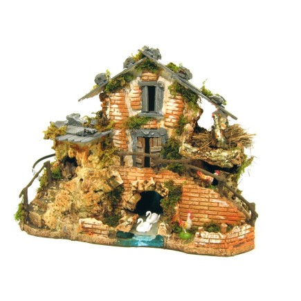 Rustic village with fire