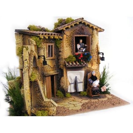 Borgo con due donne in movimento