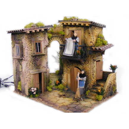 Borgo con due donne in movimento - 40 x 30 x 35 cm