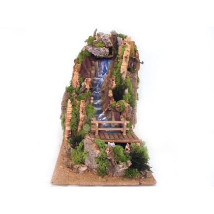 Large straight waterfall with bridge