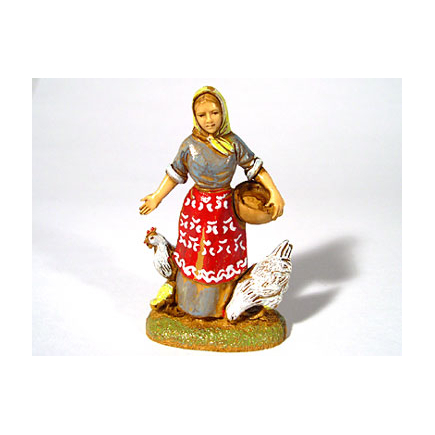 Various subjects - peasant woman with chickens, 6 cm - Landi Moranduzzo figurines