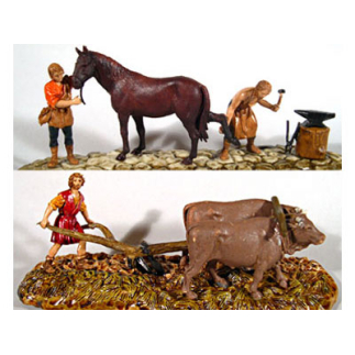 2-figure set: plow + farrier, 6 cm – Landi Moranduzzo figurines