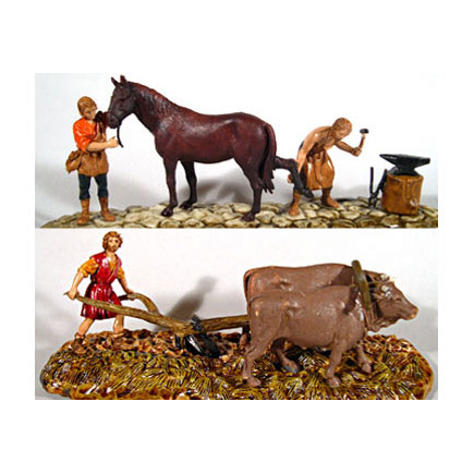 2-figure set: plow + farrier, 6 cm – Landi Moranduzzo figurines