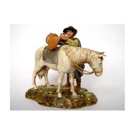 Man saddling the horse, 10 cm - Landi Moranduzzo figurines