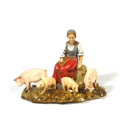 Woman with pigs, 10 cm - Landi Moranduzzo figurines