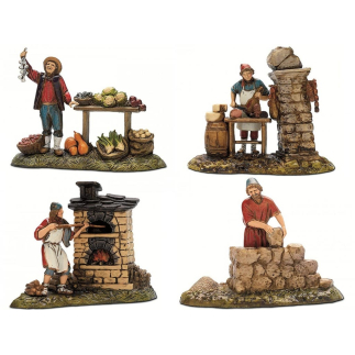 Compositions of 4 seated figures, 10 cm - Landi Moranduzzo figurines