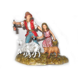 Girl and man with lantern, 10 cm - Landi Moranduzzo figurines