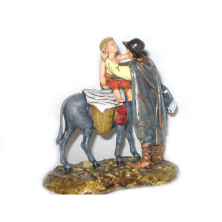 Standing man and child on donkey, 10 cm - Landi Moranduzzo figurines
