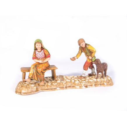 Beggar and girl for 10 cm nativity scenes - Landi Moranduzzo figurines