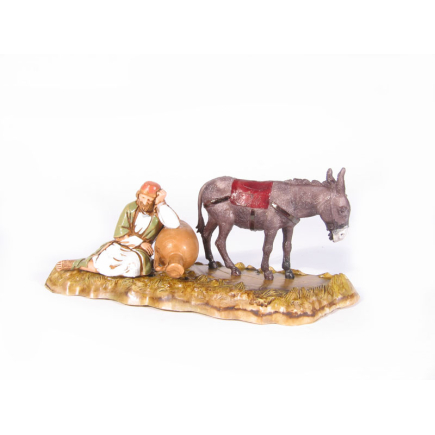 Old man resting with donkey, 10 cm - Landi Moranduzzo figurines