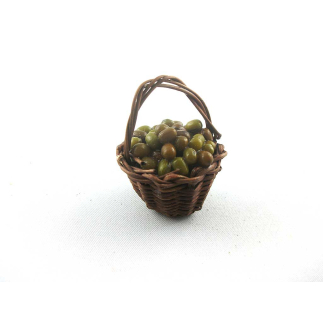 Small basket with green olives, 3 cm