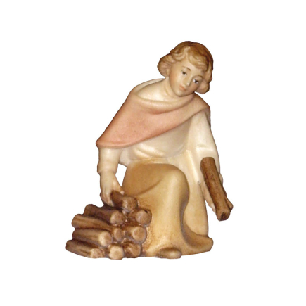 Shepherd kneeling near the fire, Rudolf nativity scene, 9 cm
