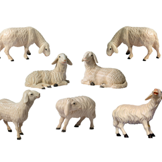 Set of 7 Rudolf Nativity Sheep, 9 cm