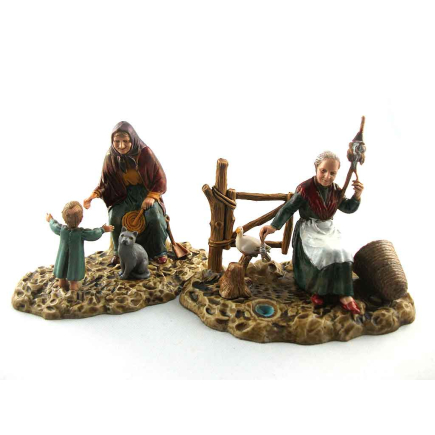 Elderly woman with child and Spinner Scene 10 cm - Landi Moranduzzo Figurines