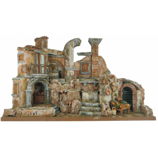 Complete nativity scene with lights and fountain