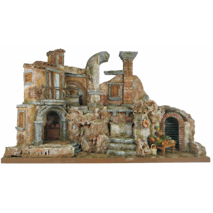 Complete nativity scene with lights and fountain