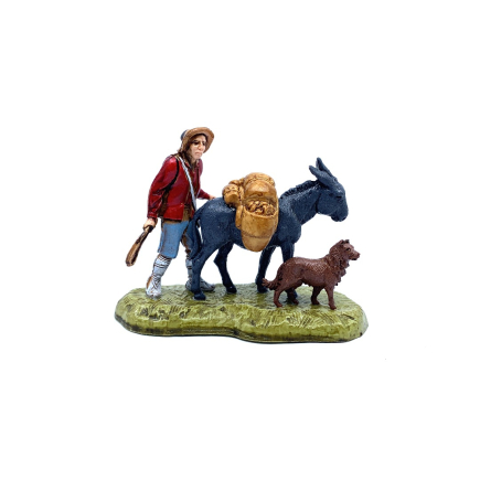 Man with loaded donkey and dog group, 6 cm - Landi Moranduzzo figurines