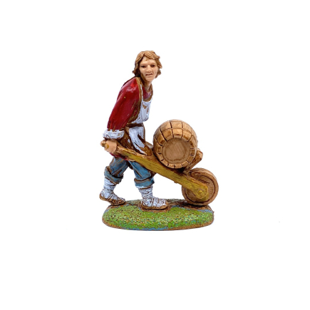 Various subjects - man with wheelbarrow carrying a barrel, 6 cm - Landi Moranduzzo figurines