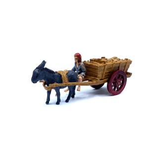 Young group with donkey and wood cart, 6 cm - Landi Moranduzzo figurines