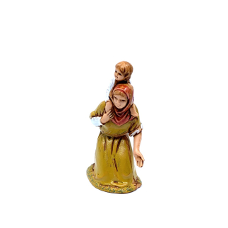 Palestinian shepherdess with child on her shoulders, 6.5 cm - Landi Moranduzzo figurines