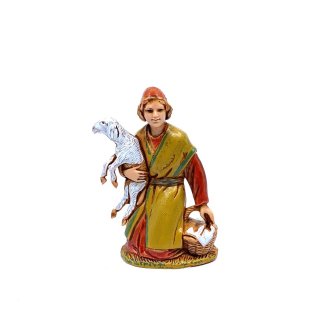 Kneeling figure with lamb and Palestinian basket, 6.5 cm - Landi Moranduzzo figurines