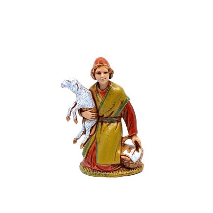 Kneeling figure with lamb and Palestinian basket, 6.5 cm - Landi Moranduzzo figurines