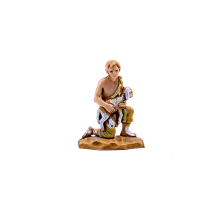 Kneeling shepherd with lamb, 3.5 cm - Landi Moranduzzo figurines