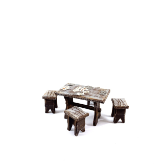 Card table with stools for 10 cm figurines